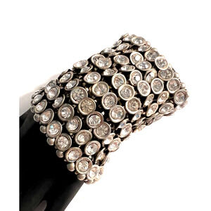 Vintage Crystal Rhinestone Wide Heavy Bracelet Art Deco BOLO Gorgeous!